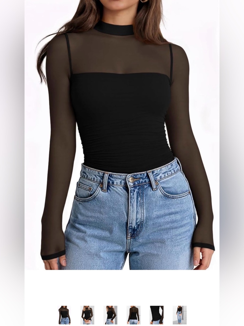 LILLUSORY Sheer Mock Neck Black Long-Sleeve Mesh Top